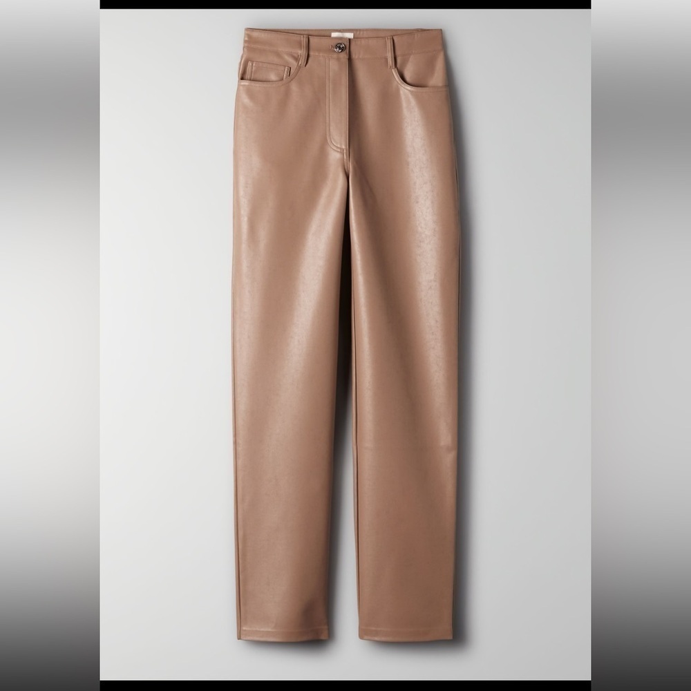 Wilfred Aritzia Melina Tan Vegan Leather Straight Leg Pants Plus Size 14